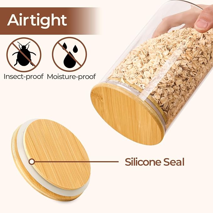 ComSaf 0.8 Qt Glass Food Storage Jars Set of 6, Clear Glass Storage Containers with Lids, Pantry Organization Jar, Spice Jar, Blooming Tea, Coffee and Sugar Container, Small Canister Set for Kitchen