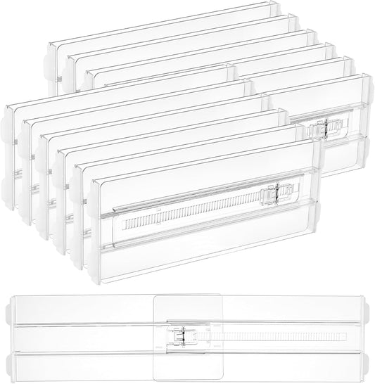 Vtopmart 12 Pack Drawer Dividers for Clothes, 4" High 10.2"-16.5" Adjustable Expandable Dresser Drawer Organizer, Clear Plastic Separators for Dresser, Baby Clothing, Underwear, Cosmetic, Toiletries