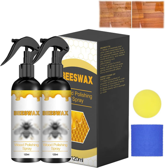 Natural Beeswax Care Spray & Restorer, Bees Wax Furniture Polish and Cleaner, Wood Floor Polish,Bees wax Sprays Cleaner,For Living Room, Kitchen, Leather and Furnitures Polishes (2 PCS,120ML)