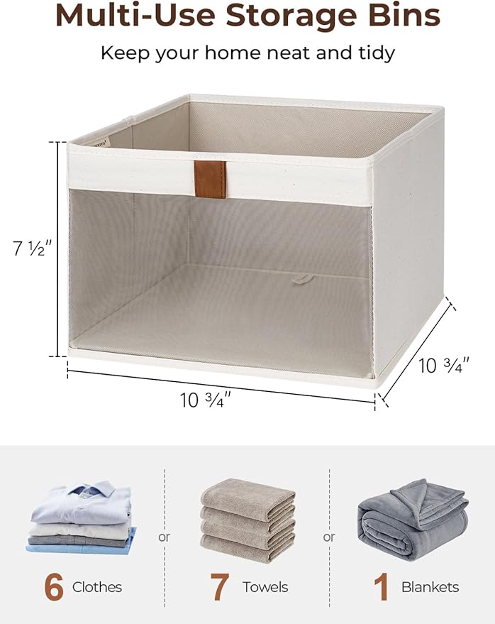 StorageWorks Closet Storage Bins, Storage Baskets with Clear Window and Handles, Foldable Fabric Organizer for Clothes, Shelves, Beige, 3 Pack