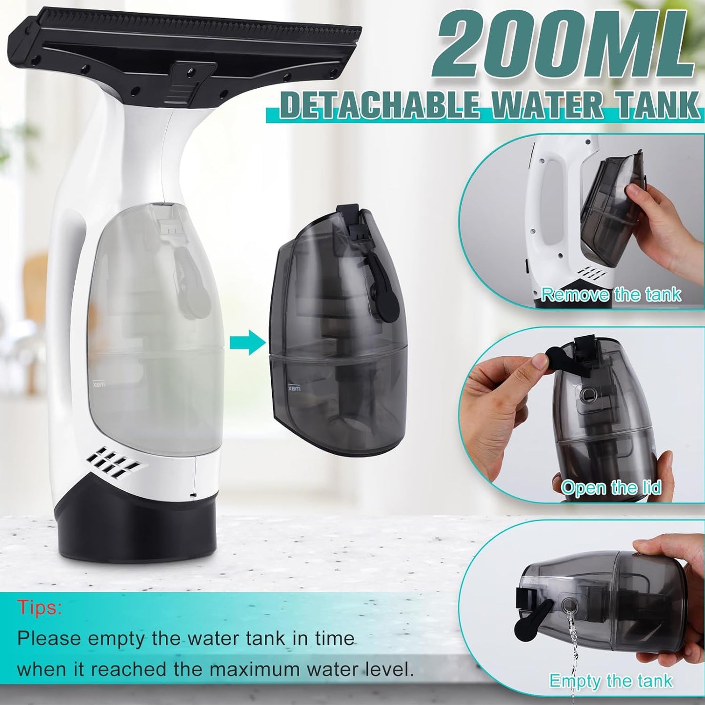 Window Vacuum Squeegee Cordless, Rechargeable Window Vac with Spray/Squeegee/Vacuum, Electric Cleaning Tool for Windows, Tiles, Mirror, Countertop, Car Windshield, Glass, Shower Wall