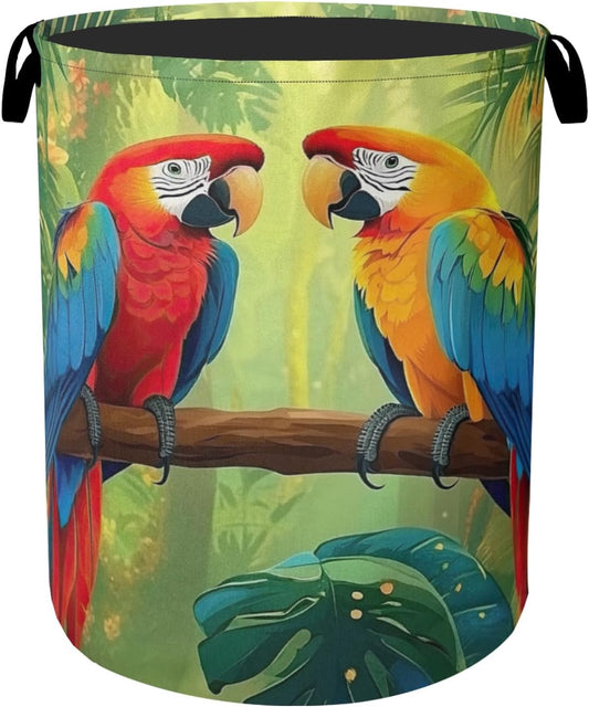 Tropical Parrot Foldable Laundry Hamper - Waterproof Fabric Storage Basket with Handles, Clothes Hampers for Laundry,Bedroom,Dorm