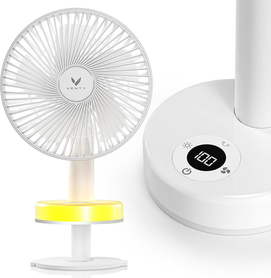 VENTY Portable Clip Fan - Rechargeable 10-Hour Battery Portable Fan - 360° Rotation & 90° Tilt - Stroller Fan, Desk Fan or Bedside Fan - Aromatherapy & LED Light - USB-C Rechargeable Clip On Fan