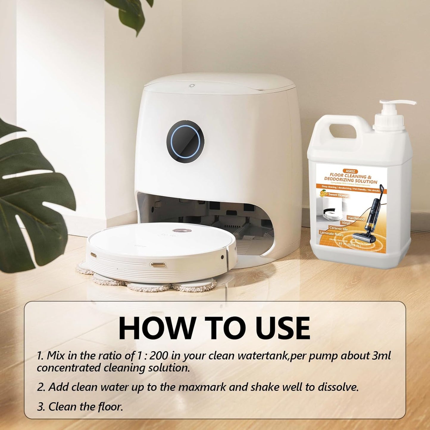 85 FL OZ Floor Cleaning Solution,Floor Cleaner for Mopping with Tineco,Deep Cleaning &Deodorizing for Roborock,Compatible with Saros Series,S8/S7 Series,Q Revo/Q Series,iFLOOR Series Wet Dry Vacuum