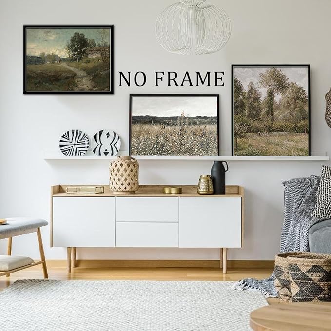 Vintage Landscape Canvas Wall Art Posters Set of 3 - Meadow with Flowers Painting Prints,Rustic Farmhouse Home Decor,Pastoral Outdoor Views Picture for Living Room Bedroom Bathroom 12x16in Unframed