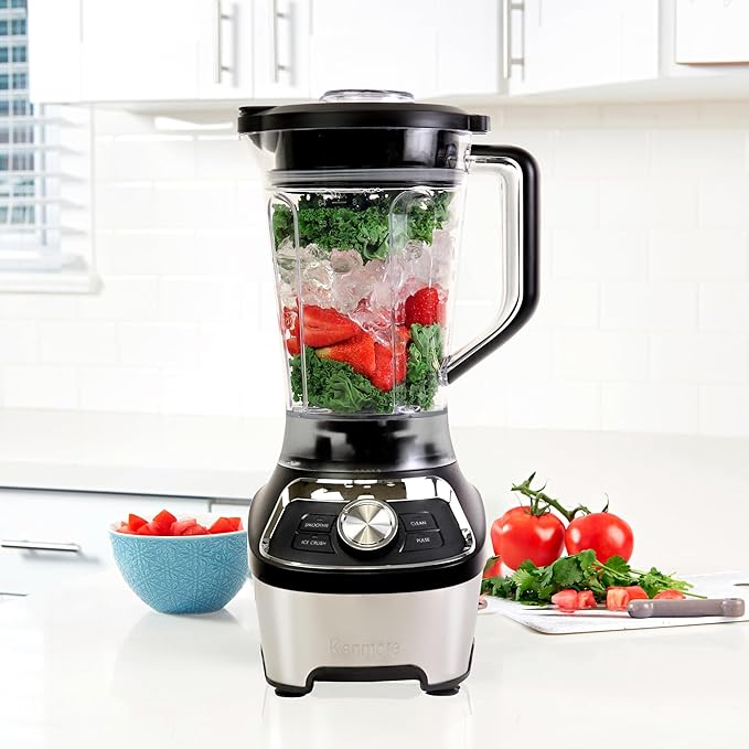 Kenmore Countertop Blender - Electric Mixer, Frozen Smoothie, Shakes, Milkshake, Puree Maker, Licuadora Grinder Kitchen Appliance With Ice Crush & Pulse Function, Dishwasher Safe Plastic jar, Black
