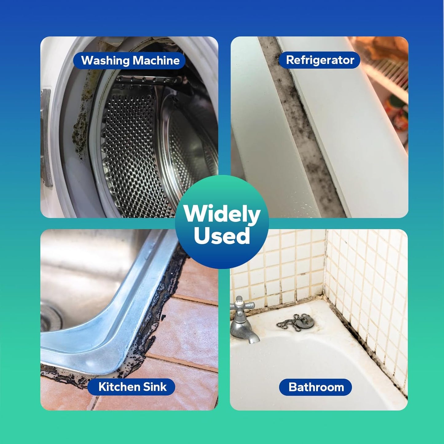 Mold Stain Remover Gel (5 Fl Oz), Multifunctional Mold Stain Remover, Heavy Duty Stain Gel Cleaner for Front Loader Washing Machine Seal, Bathroom Grout, Shower, Caulk