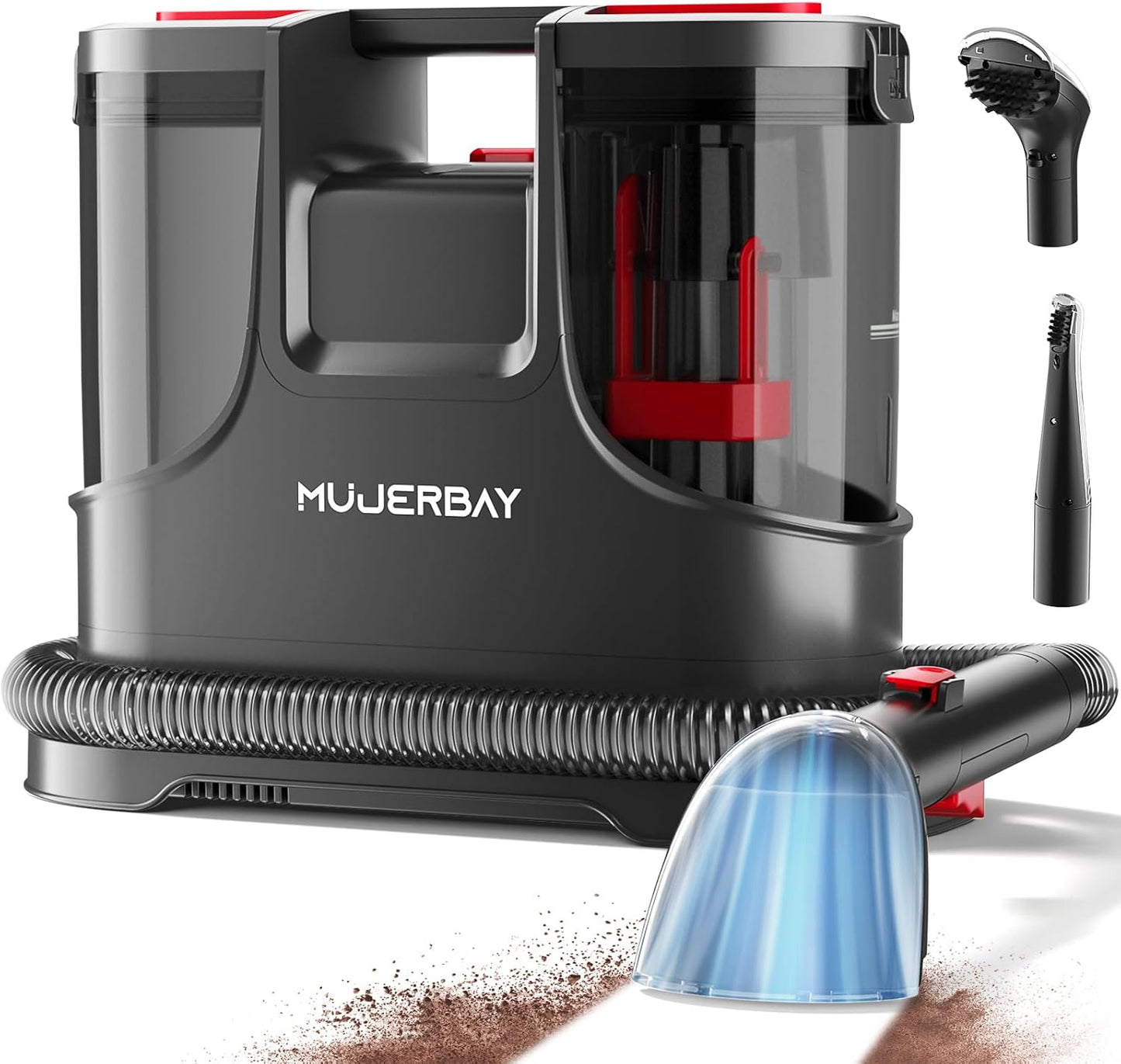 Carpet Cleaner, MUJERBAY 15Kpa Portable Spot and Stain Cleaner Machine, Easy Move with Handle, 1.5-inch Deep Cleaning Shampooer for Couch, Stairs, Car and Pet Messes. Red