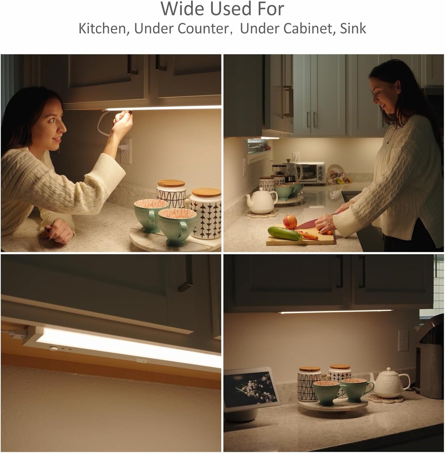 Under Cabinet Lighting Motion Sensor Hardwired, 18 Inch 9W Dimmable, 5 CCT 2700/3000/3500/4000/5000K, Eyes Care Design Linkable Under Counter Lights for Kitchen, Sink, ETL Listed, White