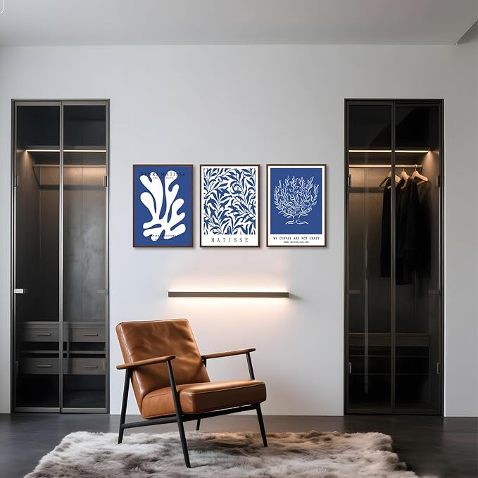 Henri Matisse Canvas Wall Art Poster Set of 3, Abstract Blue and White Line Wall Decor Paintings, Modern Minimalist Prints Aesthetic Home Decor for Living Room Bedroom Office 12x16 inch Unframed