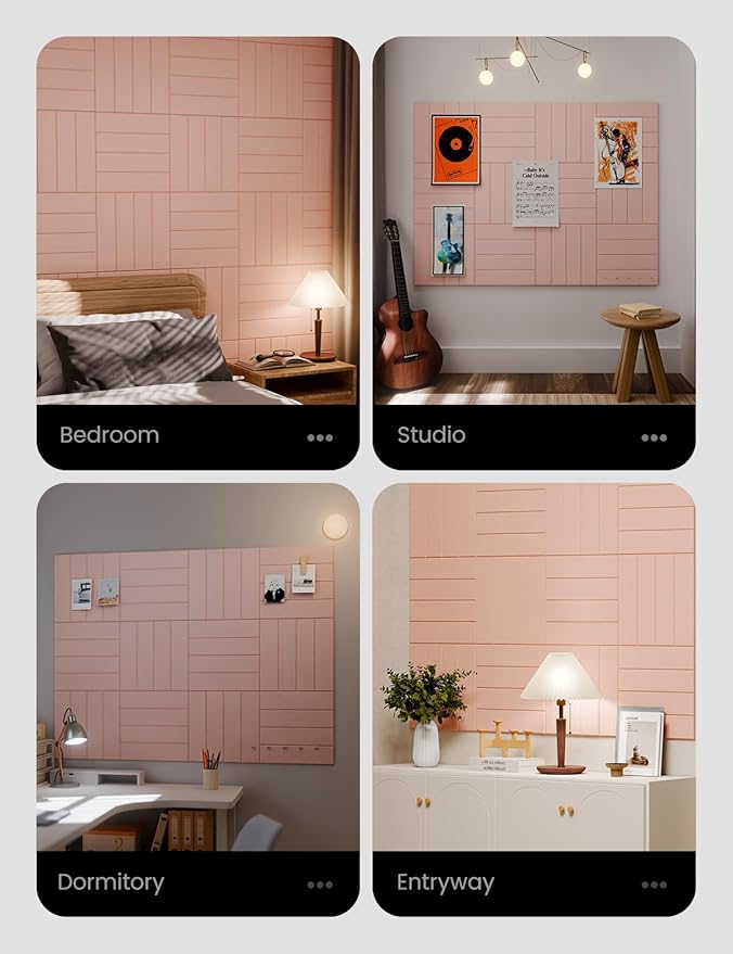 Felt Bulletin Board Tiles Large 48" x 36" Cork Board Alternative-12 Pack with 70 Adhesive Tabs, Thick Slat Wall Panels for Office Decor, Push Pin Board Wall Organizer Alternative -Pink