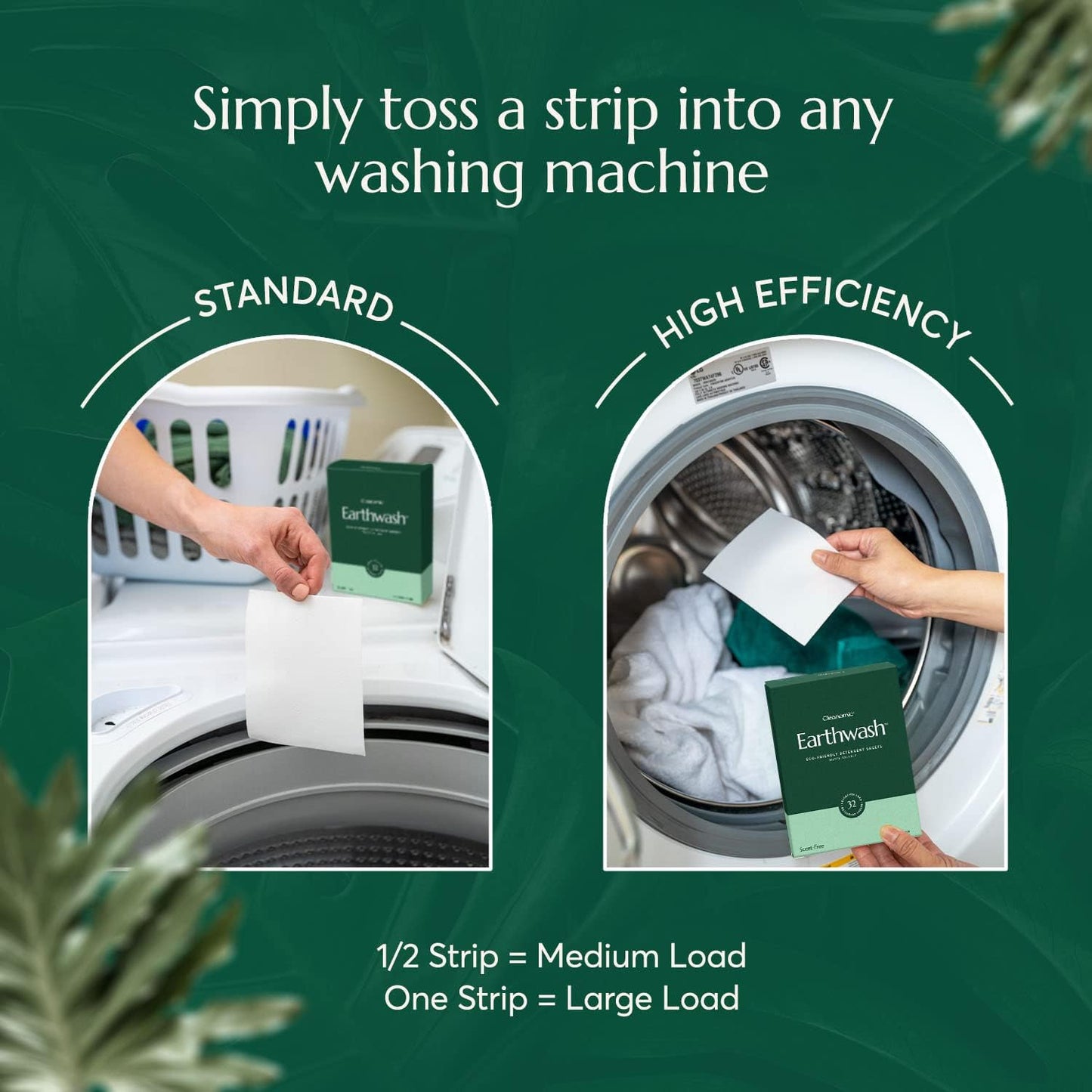 Earthwash Laundry Detergent Sheets (Up To 192 Loads) 96 Scent Free Sustainable Sanitizer Strips - Ideal for Travel & Home Liquidless Laundry by Cleanomic