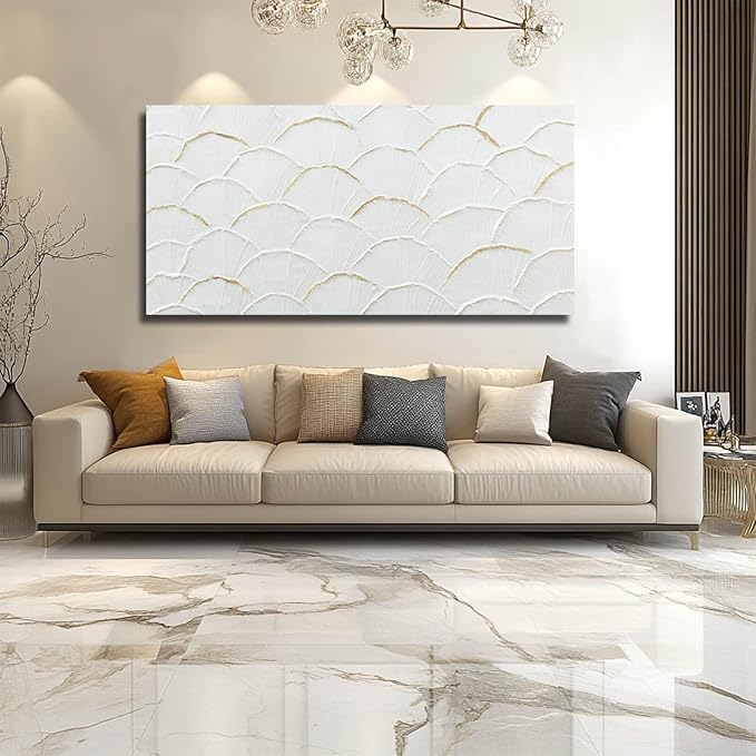 Inspirational Wall Decor for Office - Shell White and Gold Canvas Abstract Wall Art - Large Framed Wall Decorations for Living Room Home 29x58 Inch