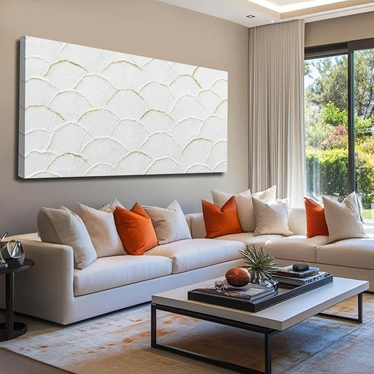 Inspirational Wall Decor for Office - Shell White and Gold Canvas Abstract Wall Art - Large Framed Wall Decorations for Living Room Home 29x58 Inch