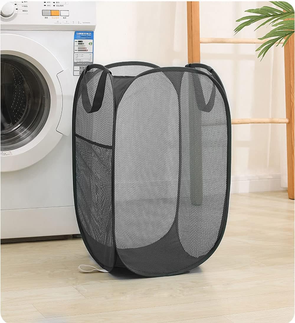 2 Pack Foldable Mesh Popup Laundry Hamper,Laundry Basket Easy to Open and Fold for Dorm,Travel, College Dorms, and More (Black and blue)…