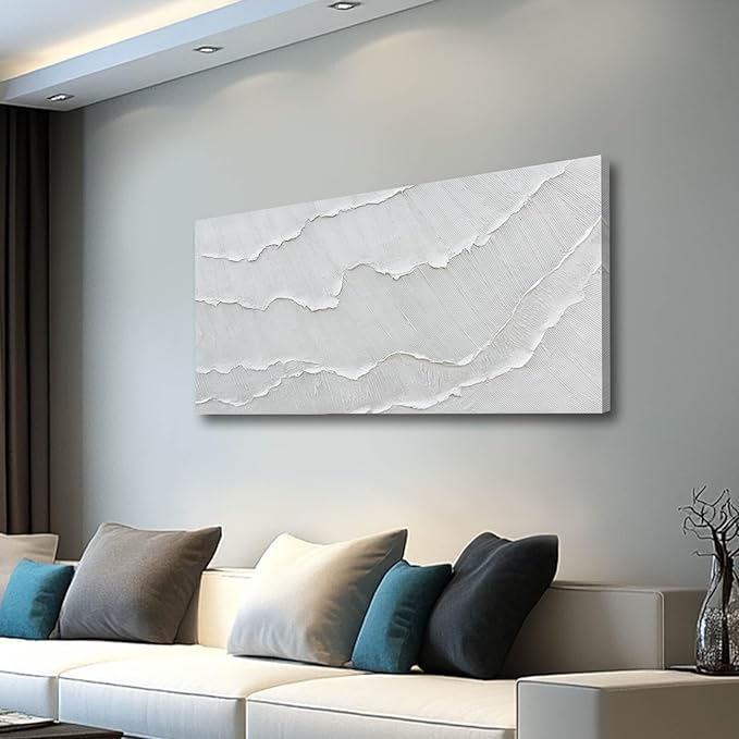 WINKAILIN Canvas Wall Decor Gray-White Ocean Wave Wall Flat Prints Contemporary Art for Living Room Abstract Neutral Canvas Wall Art for office 24"x 48" Hallway Decor