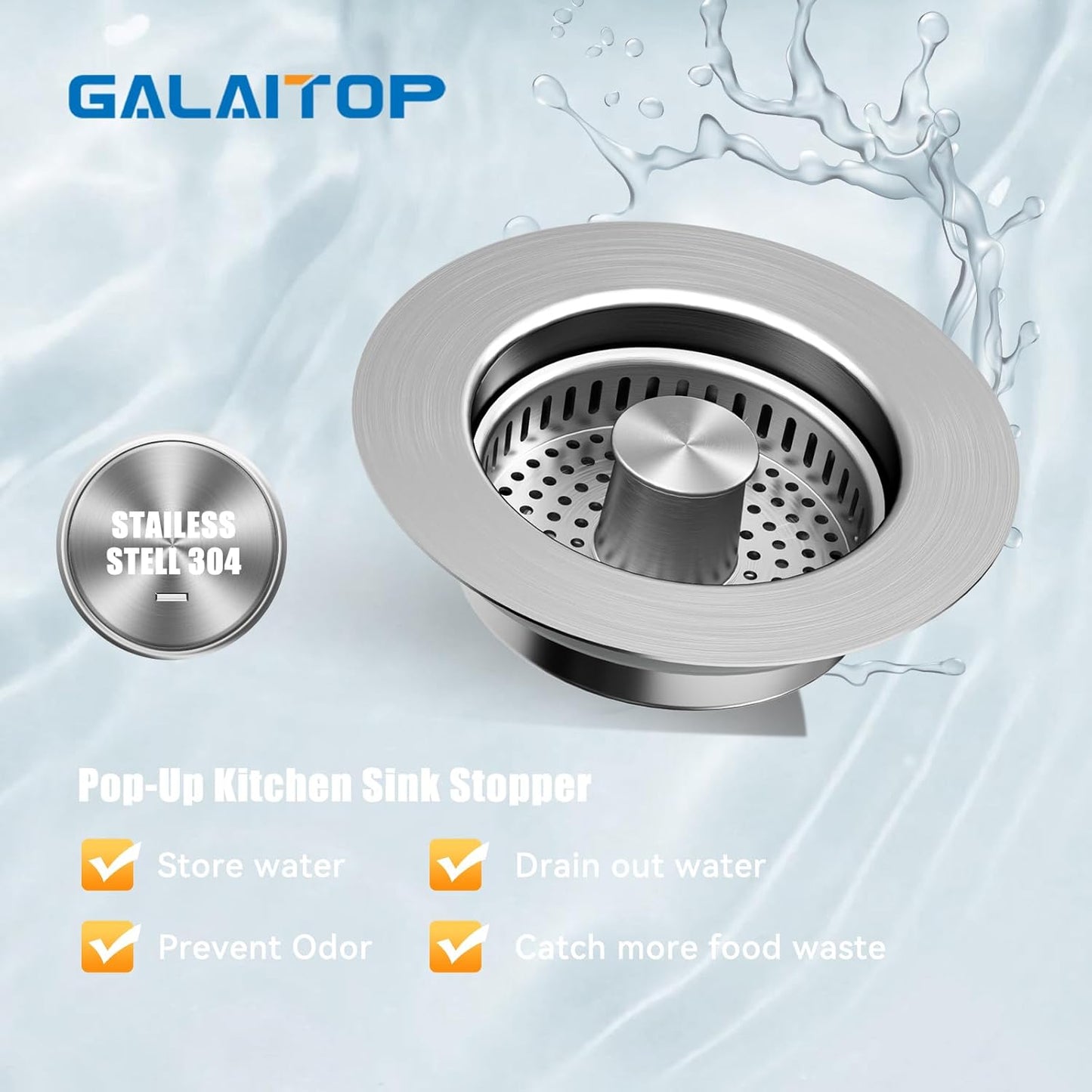 Kitchen Sink Drain Strainer, Pop-up Sink Stoppers, 3 in 1 Sink Drain Strainer, Upgraded Larger Sink Strainer Filter Basket, Cleaning Brush for US Sink Standard 3-1/2 Inch Drain Strainers