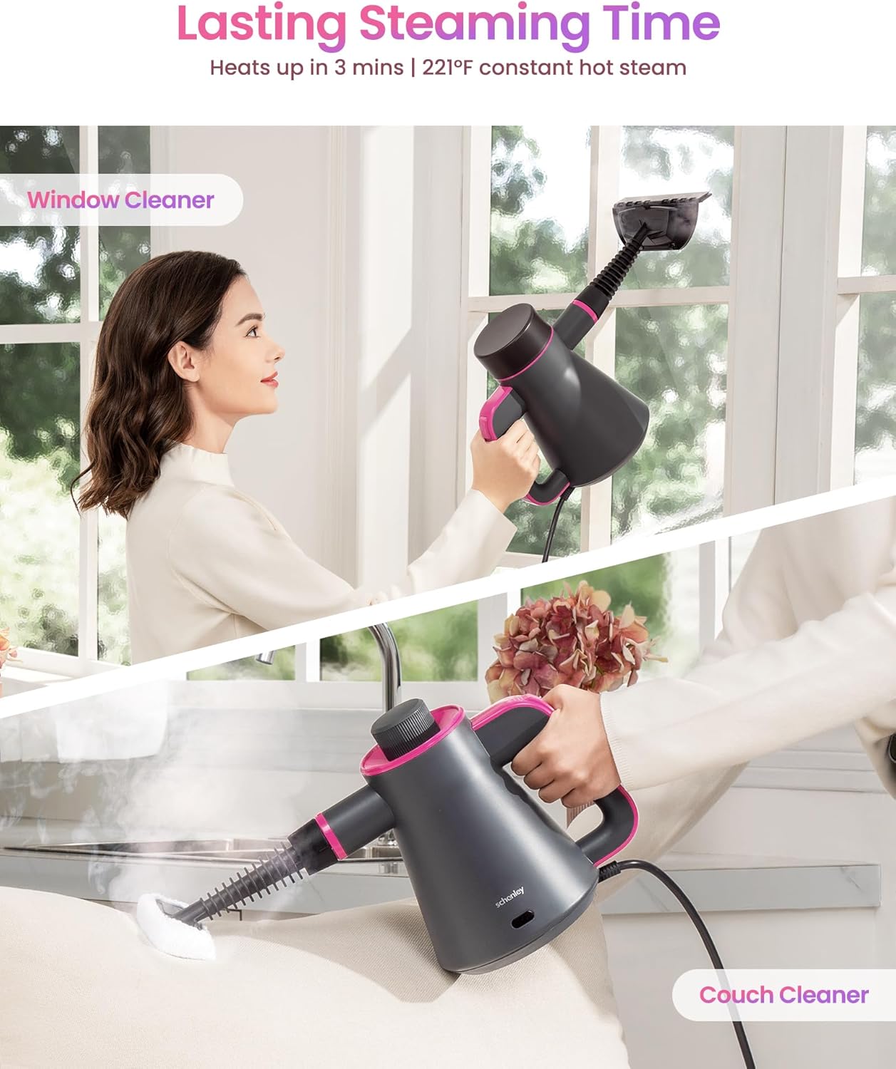 Schenley Portable Handheld Steam Cleaner, High-Pressure Design with Versatile Multi-Surface Accessories, Ideal for Upholstery, Stove, Tiles, Grout, and Auto Cleaning