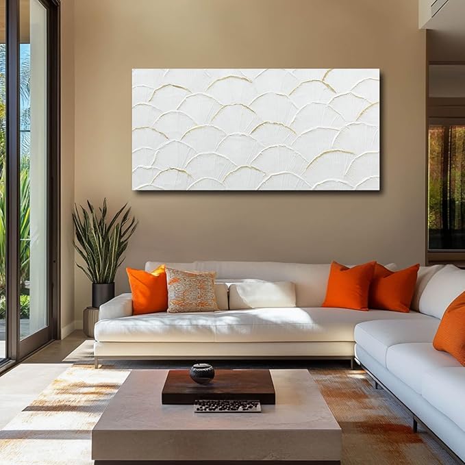 WINKAILIN Geometric Wall Art White Line Painting Minimalist Artwork for Walls Home Decor Abstract Canvas Prints for Dining Room Bedroom 24x48 Inch