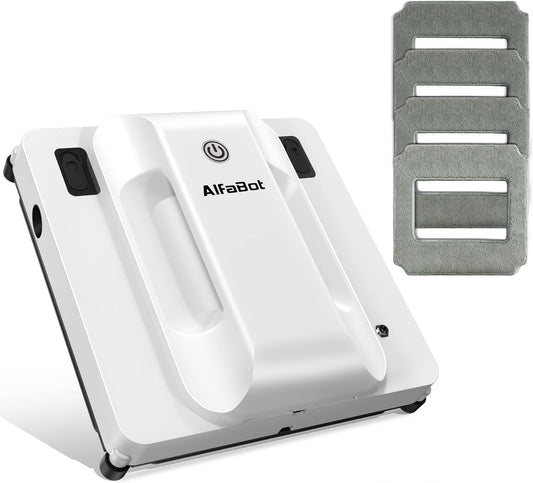 AlfaBot Window Cleaning Robot, Dual Nozzles with Ultrasonic Spray, 5000Pa Window Cleaner Robot with Edge Detection, 3 Intelligent Path Planning, Anti-Slipping System