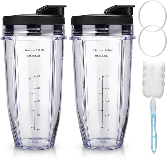 Ninja Blender Cups Replacement 24 oz Cups Kit with Sip & Seal Lids BL450 BL480 BL486 BL487 BL492 BL494 BL642 BL682 NN100 BL2012