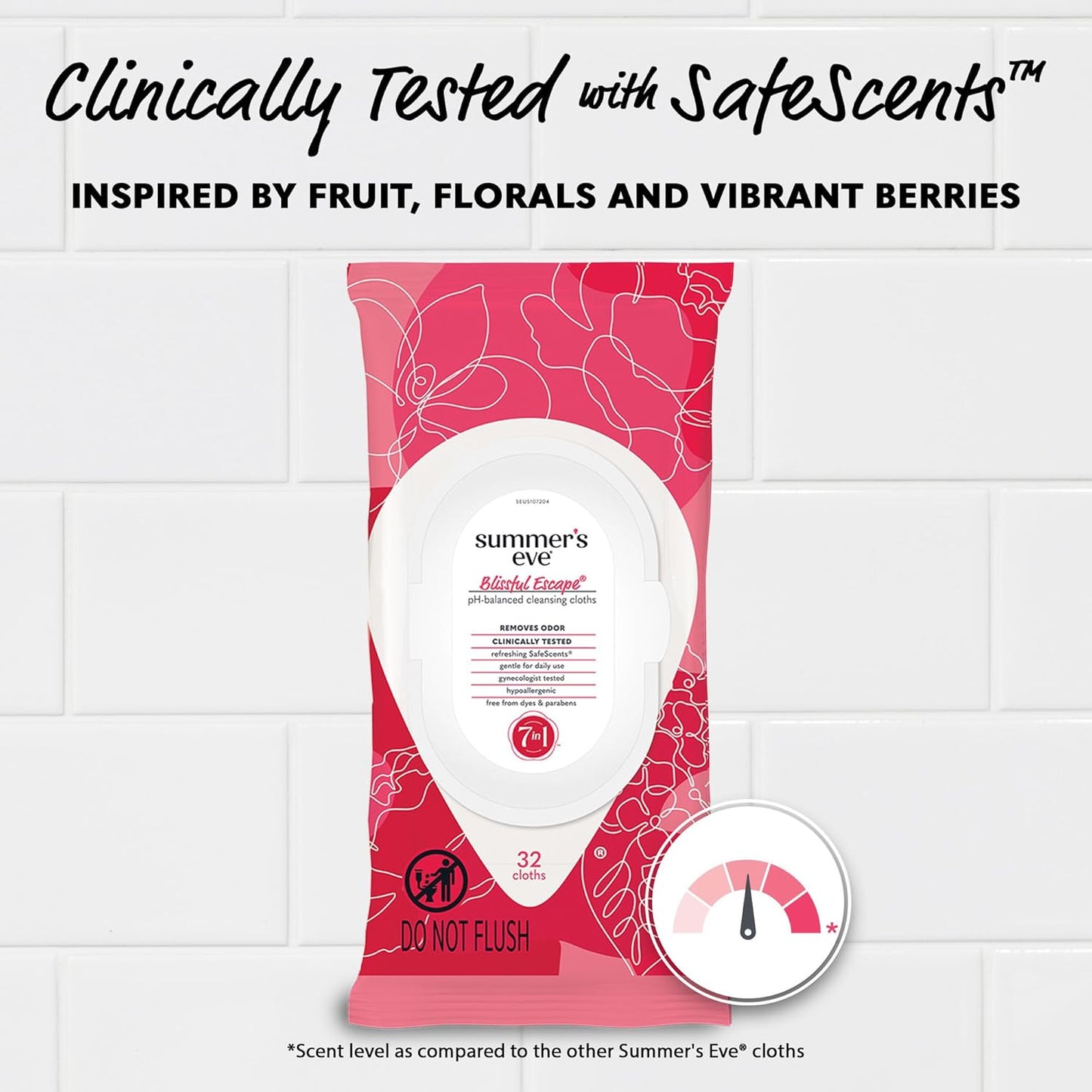 Summer's Eve Blissful Escape Feminine Wipes, Gentle pH-Balanced Formula Helps Control Vaginal Odor, Resealable Pack, 32 Wipes