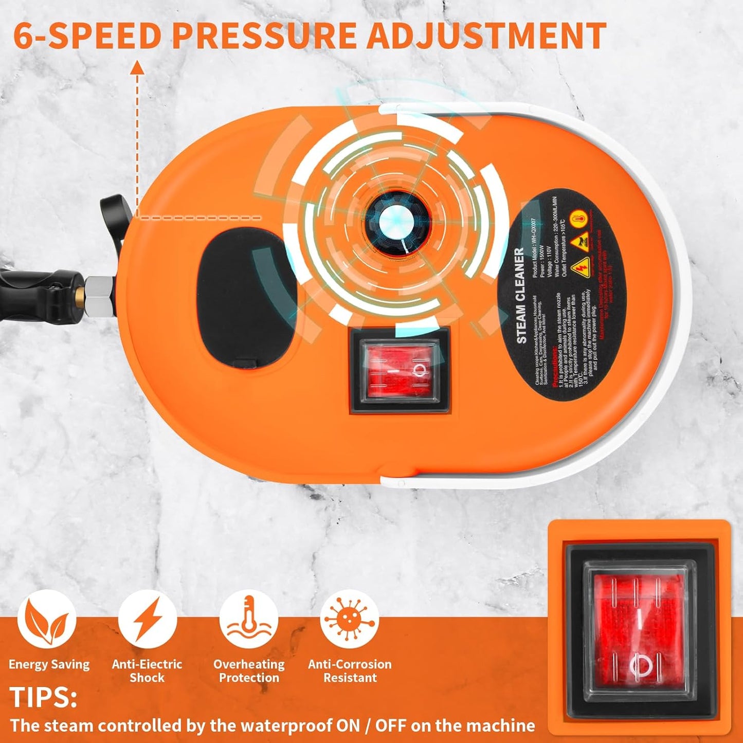 High Handheld Steam Cleaner, 1L Portable Car Steam Cleaner, 6 High Speeds Pressure Temperature Steam Cleaning Machine with 3 Brush Heads for Kitchen Furniture Home Car Cleaning (orange)