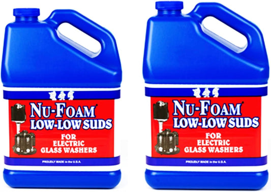 Nu-Foam Low Low Suds Liquid Detergent for Bar Glassware - Original Streak-Free Solution - Hand Washing Bar, Tavern, Brewery Supplies - Concentrated - 1 Gallon (Pack of 2) (1 Gallon (Pack of 2))