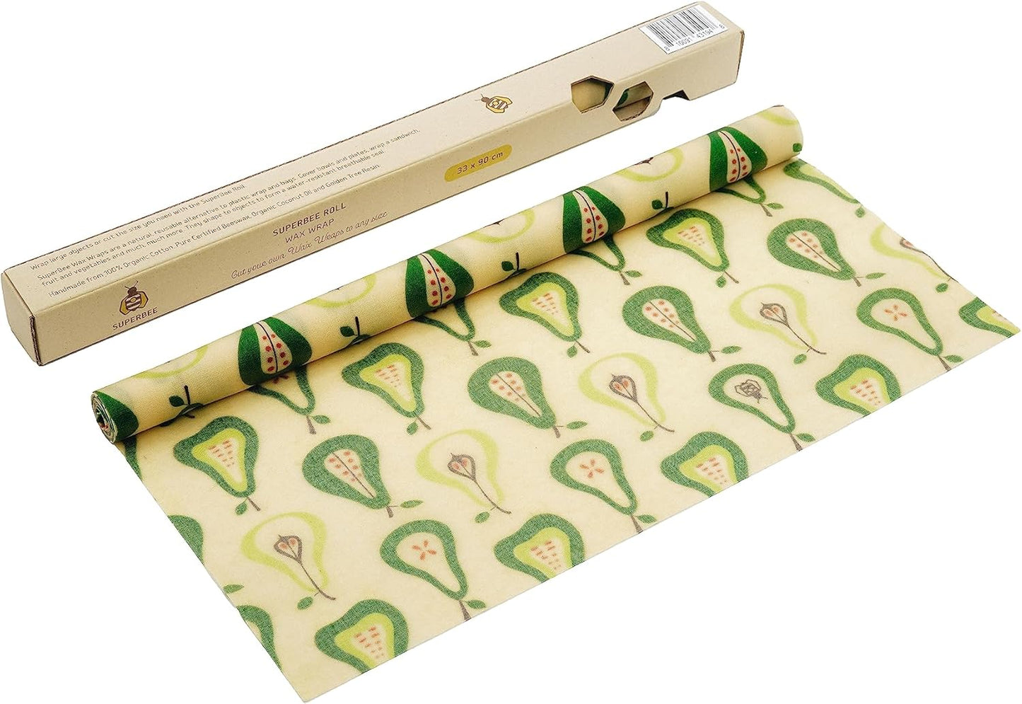 SUPERBEE Beeswax Wrap Roll XL, Reusable Beeswax Wrap for Food, Wrap Roll, Reusable for Wrapping Vegetables, Cheese Paper, Bowl Covers and Sandwich Wrapping Paper, Pears - 35x13"