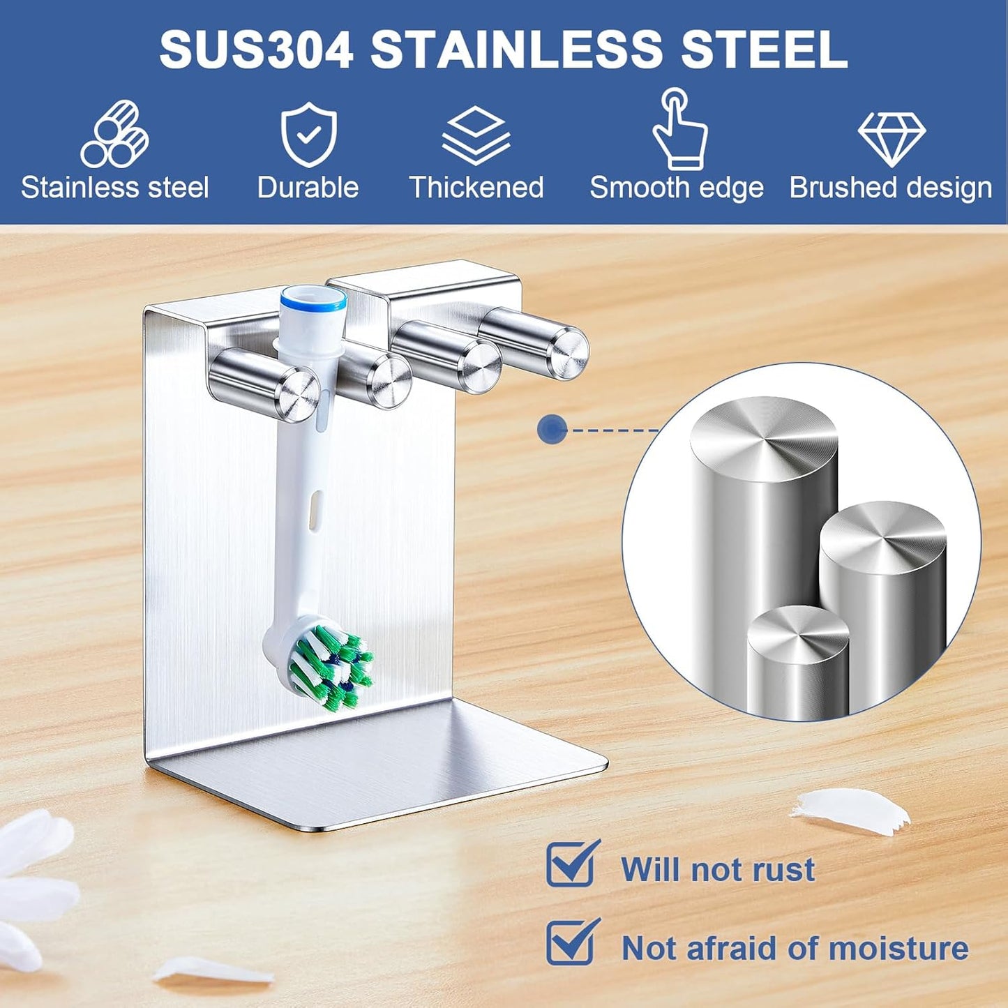 Toothbrushes Holder, Stainless Steel Electric Toothbrush Head Holder, Electric Tooth Brush Stand, Electric Toothbrush Holder Wall Mounted or Desktop, Shower Tooth Brush Head Holder Storage