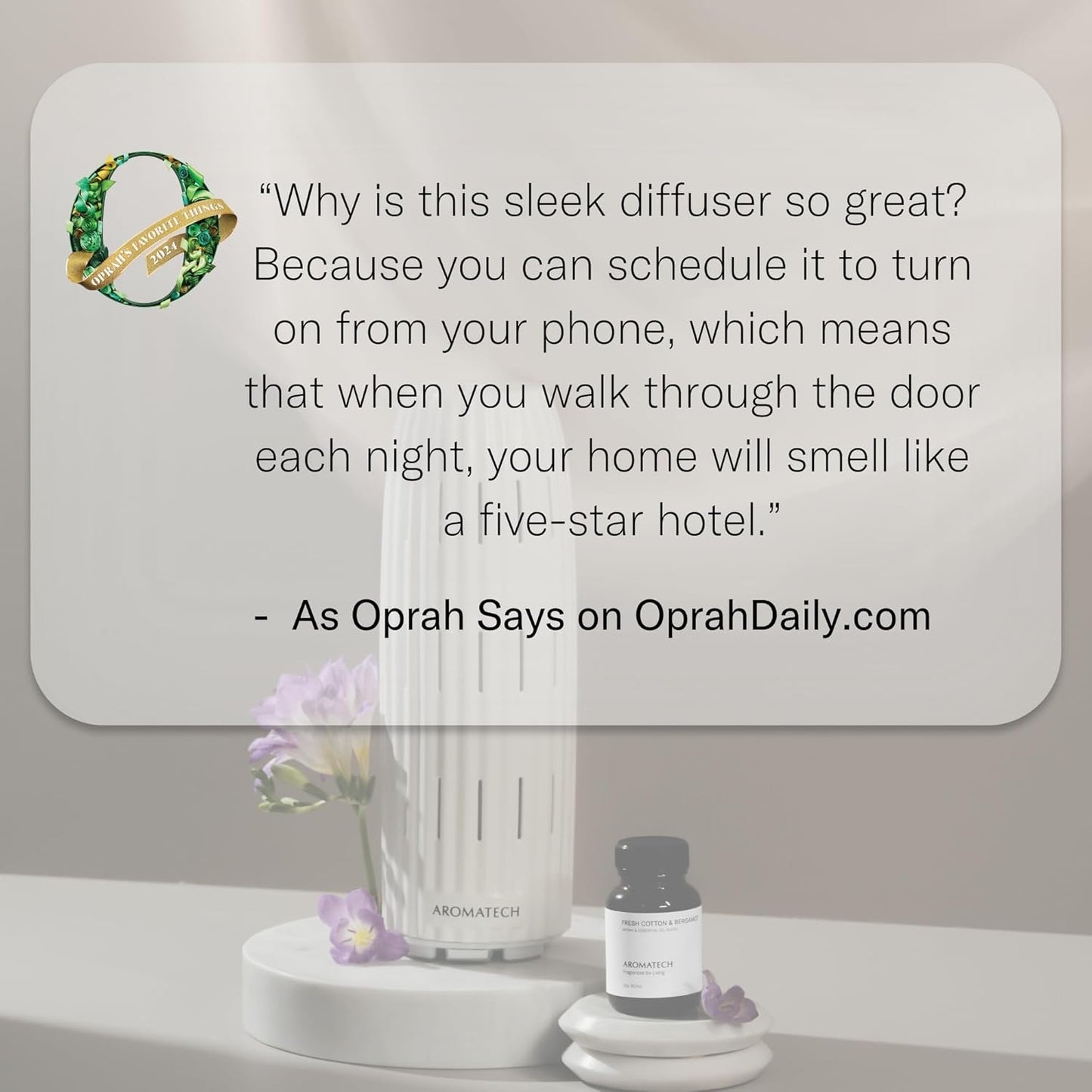 AromaTech Ambience Scent Diffuser for Essential Oil Blends & Fragrances – Waterless Scent Machine w/Bluetooth for Home, Bathroom Boutiques, Hotel, Spa – White Stone with 60 ml Oil