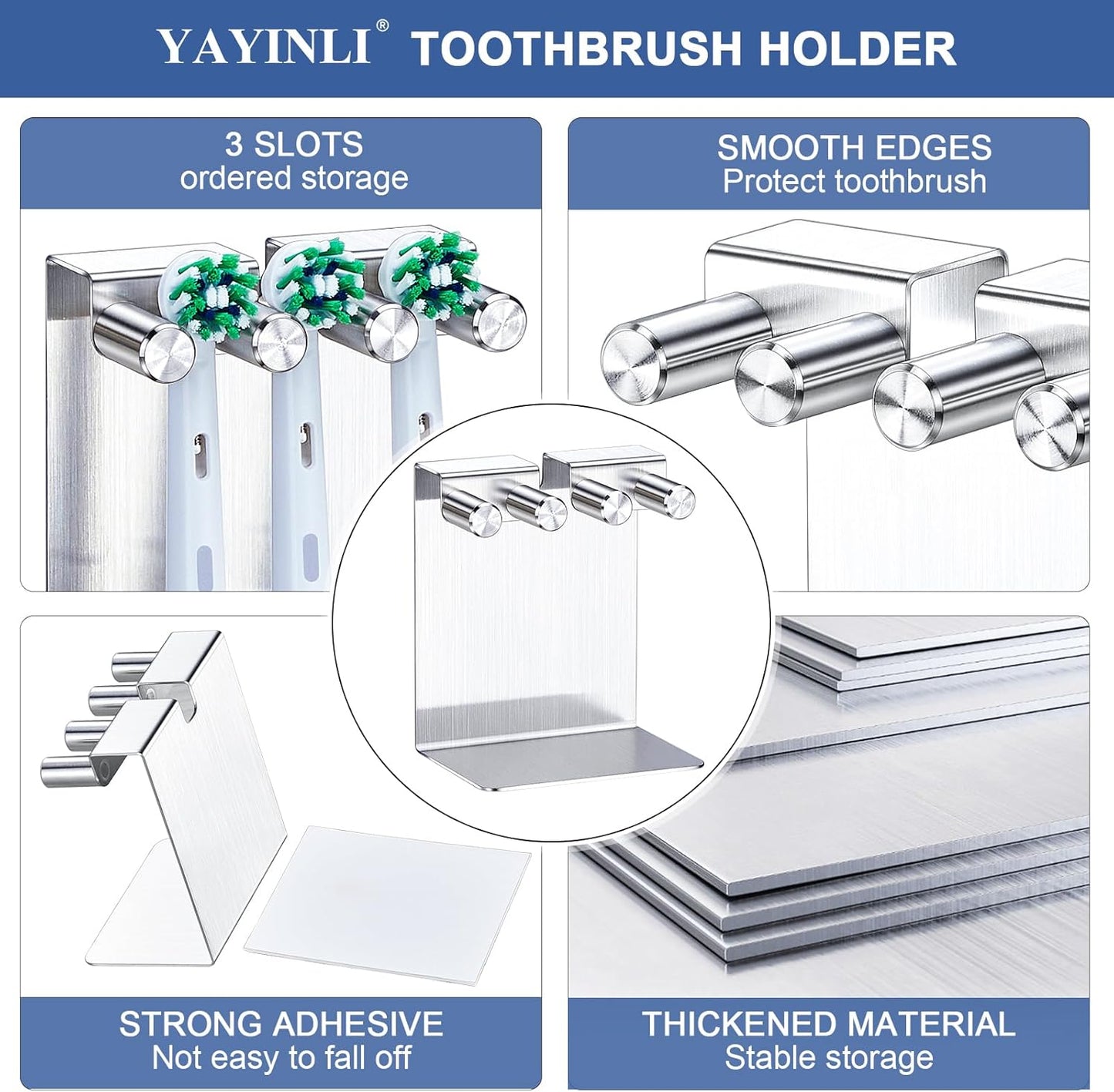 Toothbrushes Holder, Stainless Steel Electric Toothbrush Head Holder, Electric Tooth Brush Stand, Electric Toothbrush Holder Wall Mounted or Desktop, Shower Tooth Brush Head Holder Storage