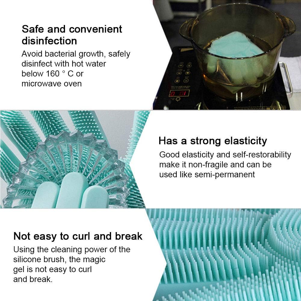 Silicone Dishwashing Gloves, Pet Grooming Rubber Scrubbing for Dishes, Sponge Wash Cleaning with Scrubbers (13.6" L)