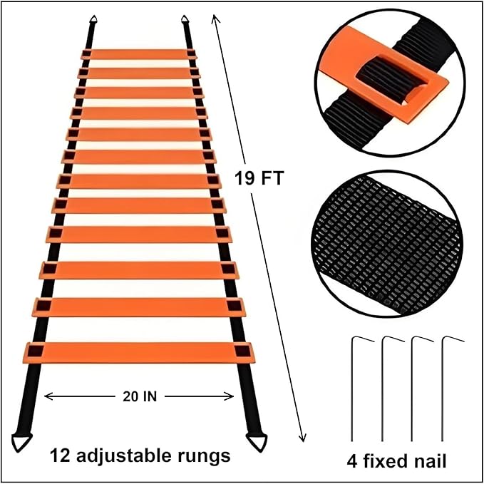 20 Pcs Sport Agility Ladder Speed Training Equipment Set,with 19FT Agility Ladder,Running Parachute,12 Soccer Cones for Basketball Football Soccer Boxing Training