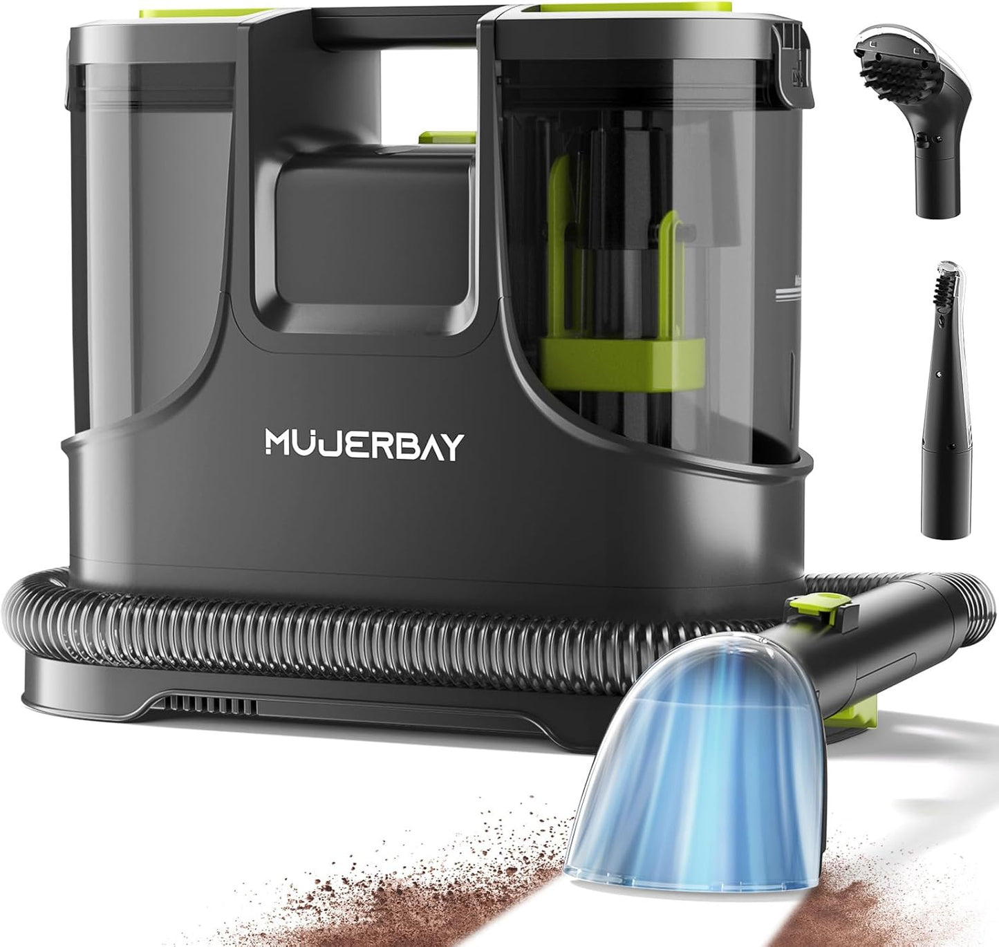 Carpet Cleaner, MUJERBAY 15Kpa Portable Spot and Stain Cleaner Machine, Easy Move with Handle, 1.5-inch Deep Cleaning Shampooer for Couch, Stairs, Car and Pet Messes. Green