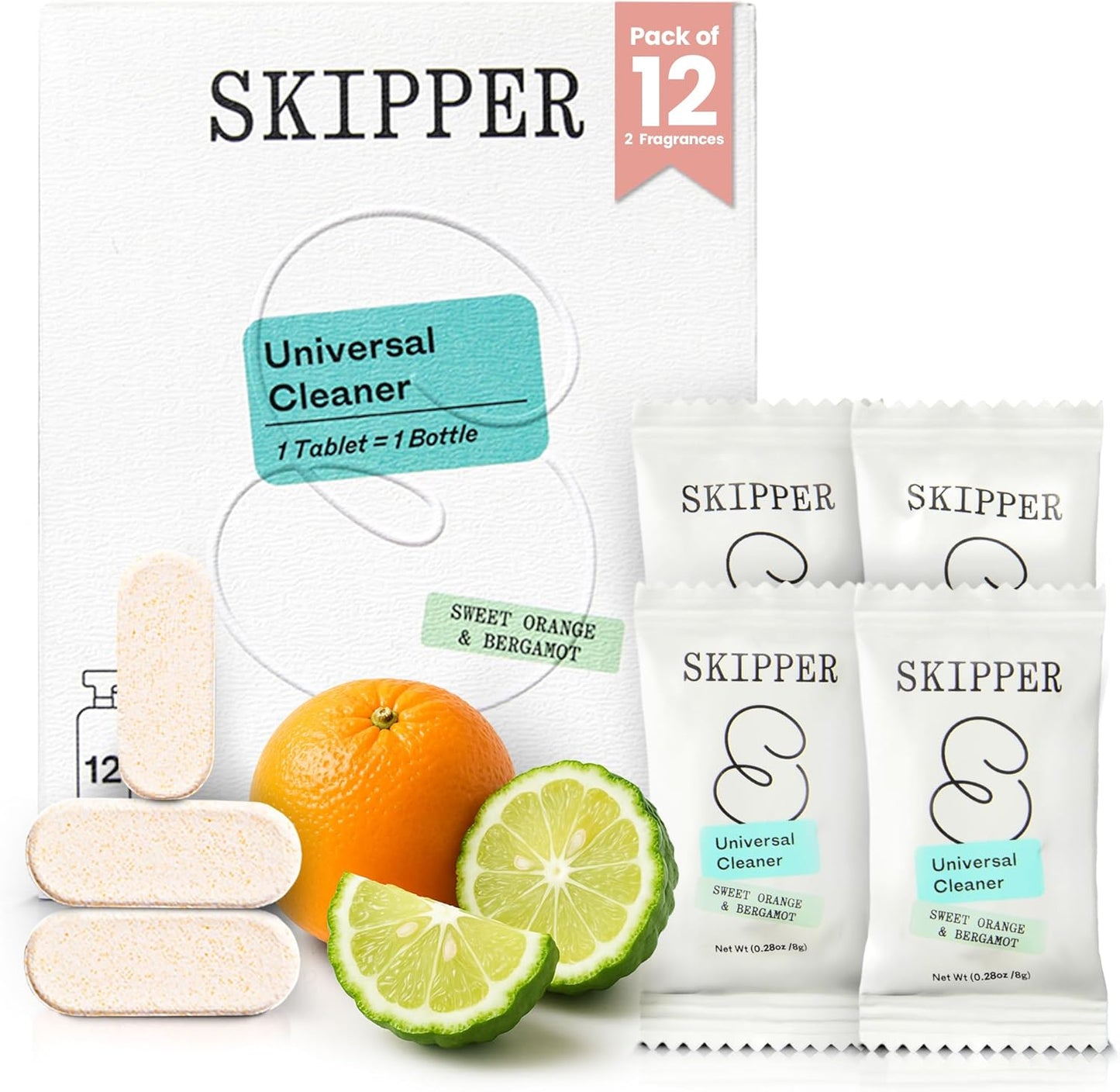 Tirtyl Multi-Surface Cleaner Refills - All Purpose Cleaning Tablet 12 Pack - 192 fl oz total (makes 12x 16 fl oz bottles of spray cleaner) - Home & Kitchen - Non-toxic & Effective - Lime & Clementine Fragrance