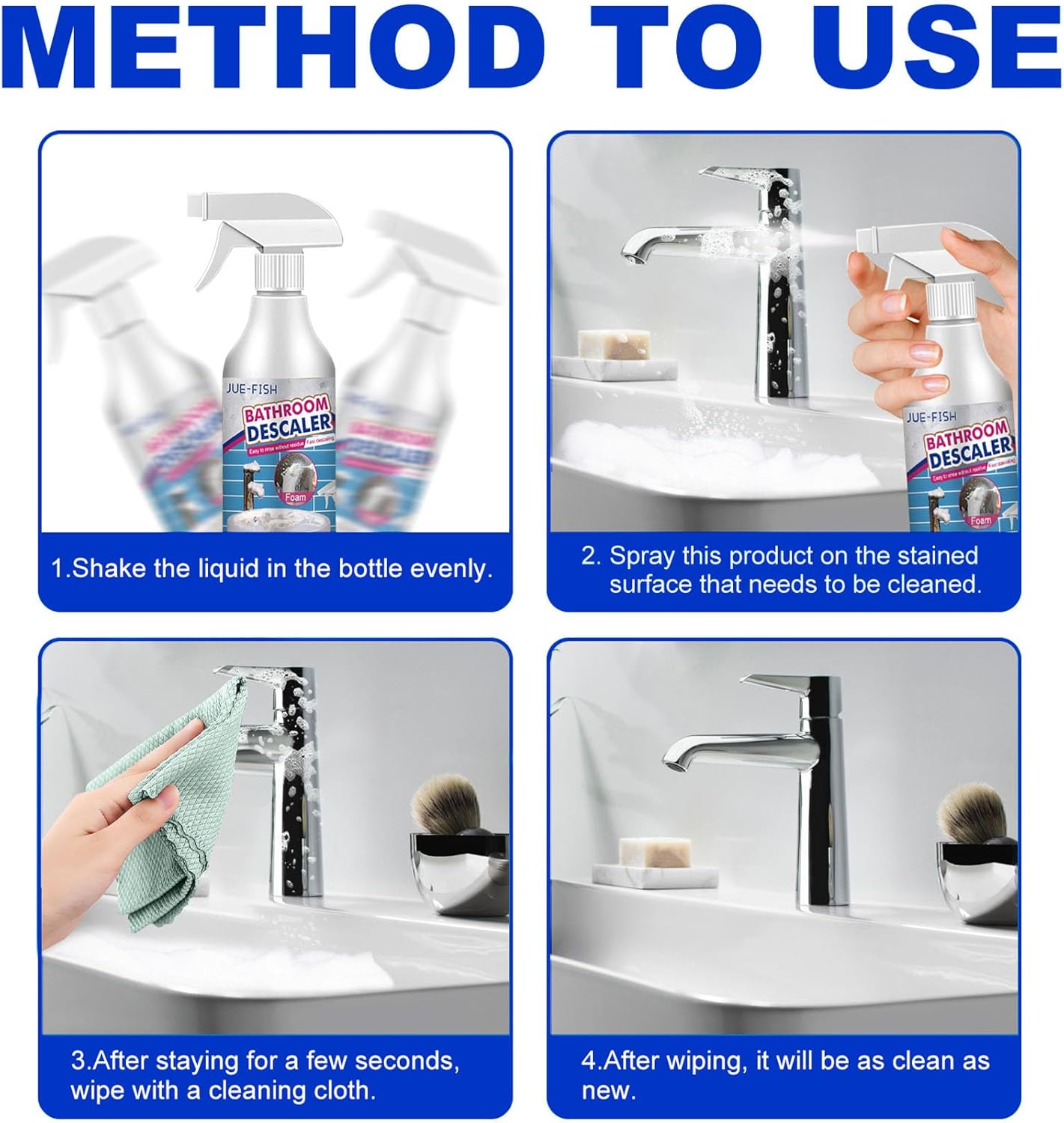 Lanenow Jue-Fish Bathroom Descaler Foam Cleaner - Stubborn Stains Remover, Fresh Scent, All Purpose Bubble Spray (3pcs)