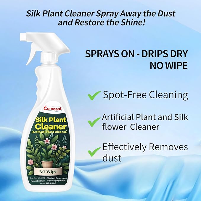 Silk Plant Cleaner Spray No Wipe, Artificial Plant Cleaner and Silk Flower Cleaner Spray, Silk Flower Cleaner Spray No Wipe Spray Away Dust Remover, Drips Dry Faux Plant Spot16.91 Fl oz