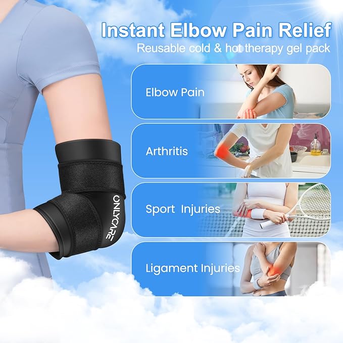 Elbow Ice Pack, ONLYCARE Soothing Compression Sleeve for Injuries, Upgraded Adjustable Gel Ice Pack, Hot & Cold Therapy, Reusable for Tennis Elbow, Arthritis, Tendonitis Pain Relief