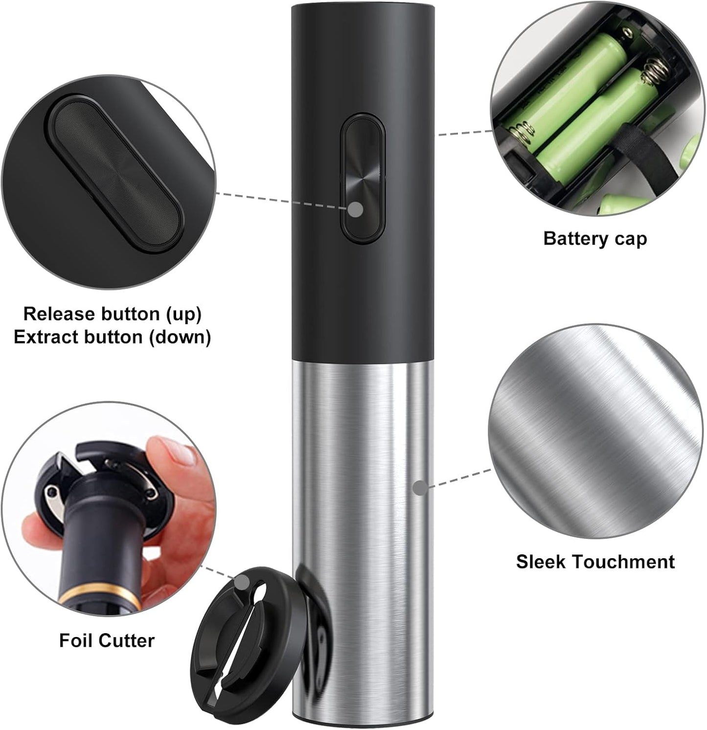 COKUNST Electric Wine Openers, Reusable Wine Bottle Corkscrew Opener with Foil Cutter, Battery Operated Stainless Steel Wine Remover for Home Kitchen Party Bar Restaurant