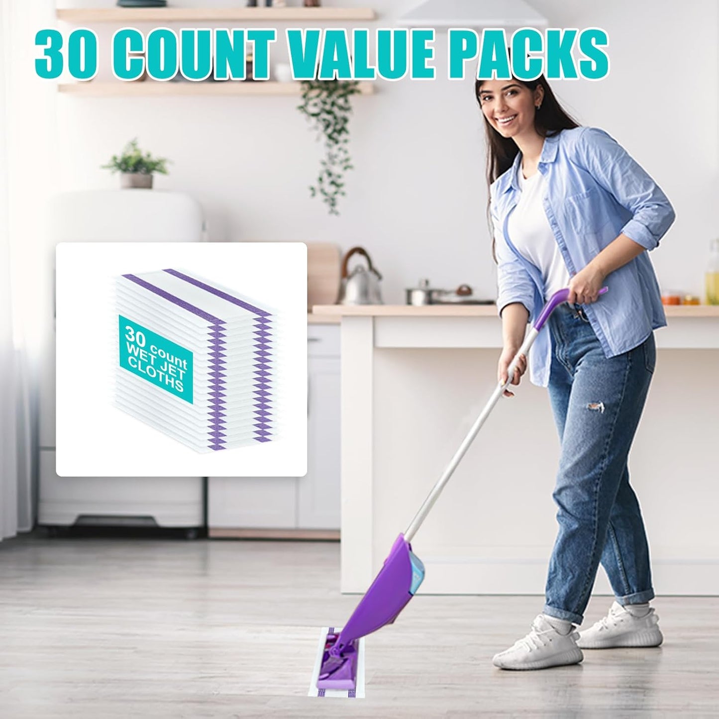 30 Count Disposable Wetjet Pad Refills for Swiffer Wetjet,Spray Wet Pads Refill, Heavy Duty Mop Pad Refills,All Purpose Multi Surface Floor Cleaning