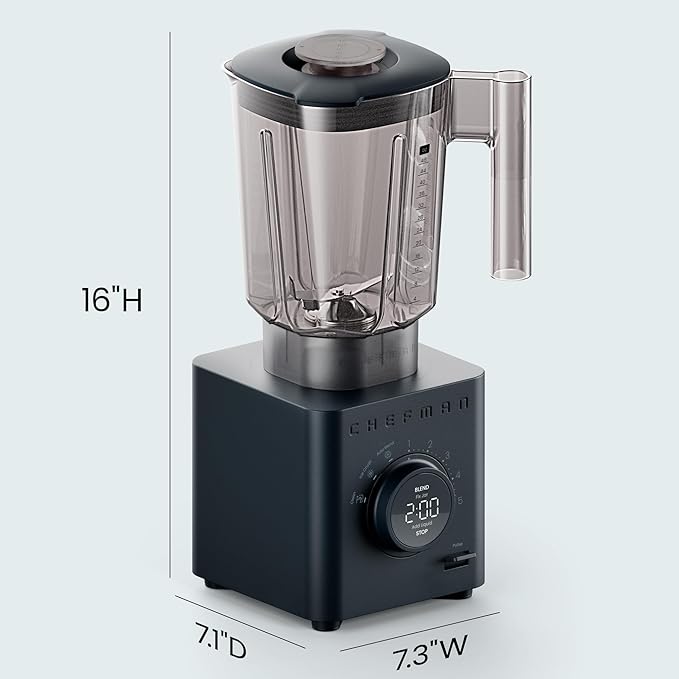 Chefman Obliterator 48 oz Countertop Blender for Smoothies, 1380W Motor to Crush Ice, Nuts, and Frozen Fruit with Stainless Steel Blade, Auto Blend Function, Includes 20 oz Travel Jar