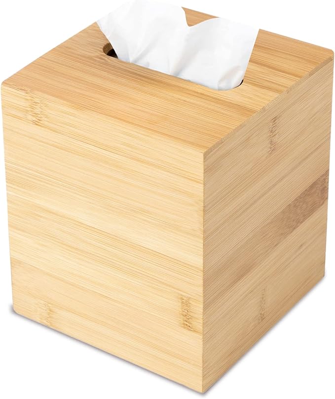 JUSK Design Tissue Box Holder - Modern, Minimalist, Durable Wooden Box with Sliding Bottom, Easy-Refill - Premium-Quality Bamboo Cover, Square