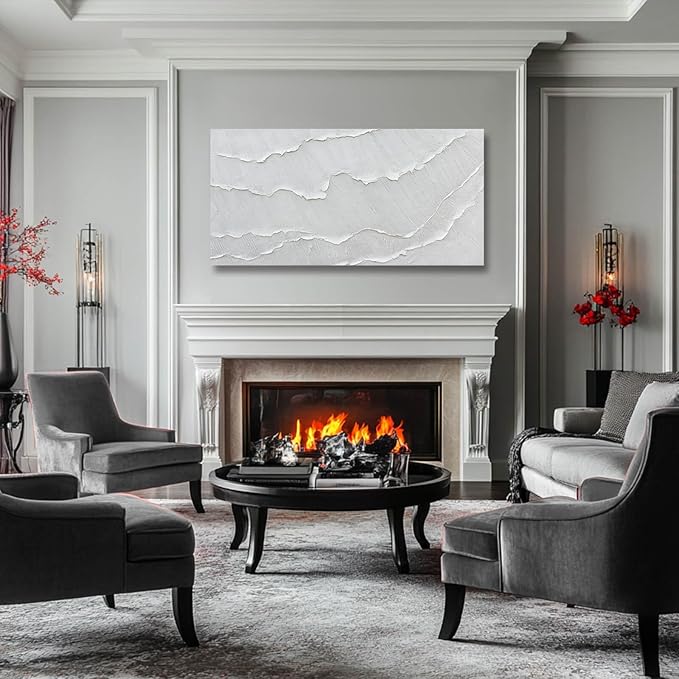 WINKAILIN Canvas Wall Decor Gray-White Ocean Wave Wall Flat Prints Contemporary Art for Living Room Abstract Neutral Canvas Wall Art for office 24"x 48" Hallway Decor