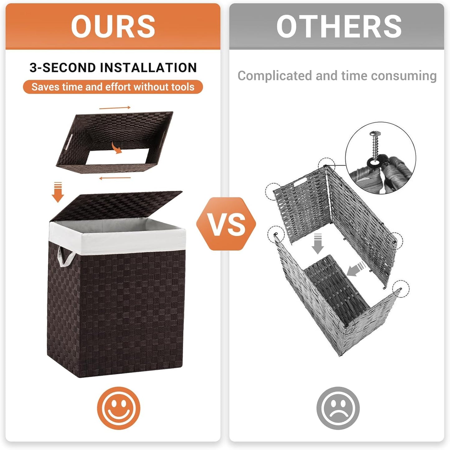 YOUDENOVA Handwoven Laundry Basket Hamper with Removable Liner Bag and Lid, Collapsible Clothes Hamper with Handle, Brown