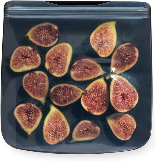 W&P Porter Silicone Reusable Storage Bag, Sandwich (34oz Flat), Charcoal, Food Storage Container, Microwave and Dishwasher Safe, Easy Cleaning