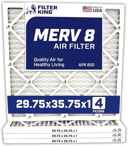 Filter King Air Filters 29.75x35.75x1 | 4-Pack | MERV 8 HVAC Pleated AC Furnace Filters | Air Purifier | Replacement Filters for Clean, Healthy & Fresh Environment | MADE IN USA