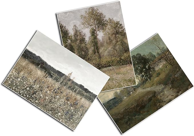Vintage Landscape Canvas Wall Art Posters Set of 3 - Meadow with Flowers Painting Prints,Rustic Farmhouse Home Decor,Pastoral Outdoor Views Picture for Living Room Bedroom Bathroom 12x16in Unframed