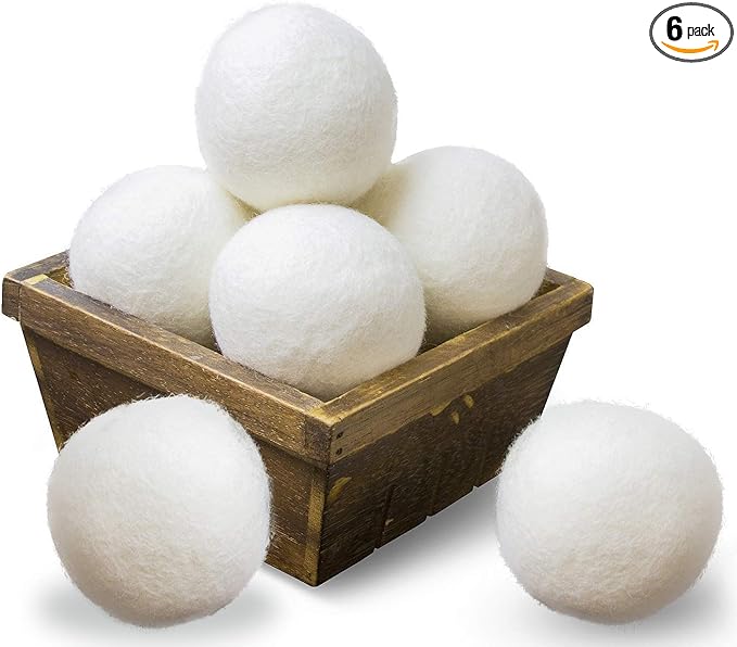 SnugPad Wool Dryer Balls XL Size 6 Pack, Natural Fabric Softener 100% Organic Premium New Zealand Wool, Chemical Free and Reduces Wrinkles, 1000+ Loads, Baby Safe, Saving Energy & Time, White 6 Count