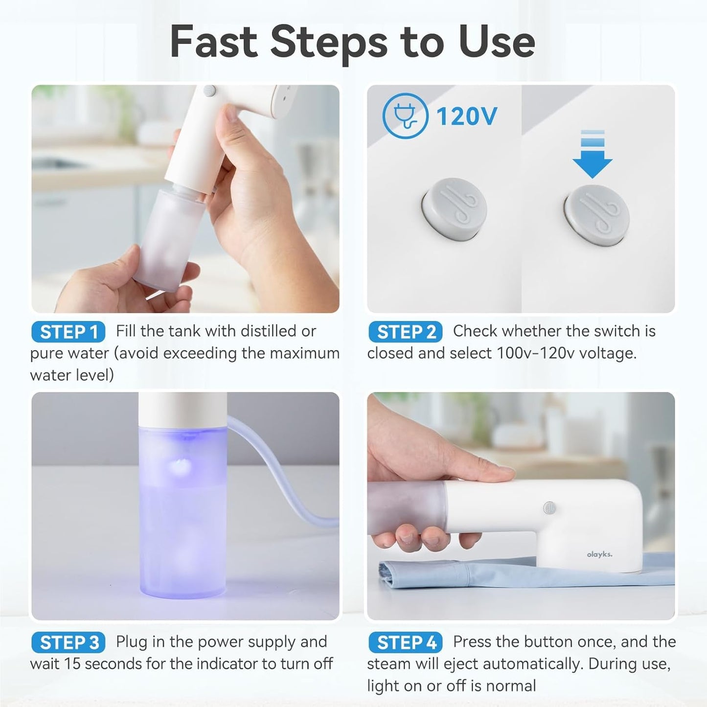 Travel Steamer for Clothes, Fashion Portable Handheld Garment Steamer, 15S Heat Up, Travel Size Steamer ＆ Iron 2 In 1, 1.1lbs, Fabric Wrinkle Remover for All Clothes, White